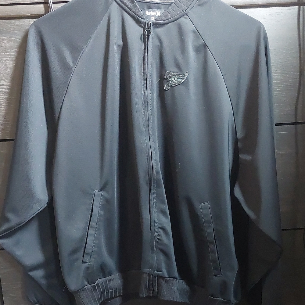 Hurley Women's Black Bomber Jacket XS Lightweight Shell Satin Like Material